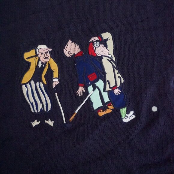 Commodity Exchange Navy Cotton Embroidered Golfers Sweater Preppy Collegiate L - Picture 3 of 10
